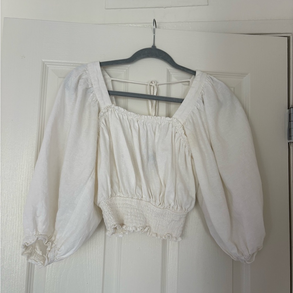 Forever 21 Cream Smocked Blouse